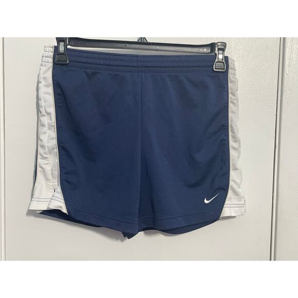 Nike Pull On Running Shorts Medium High Rise Navy White Stripe Workout Gym - Picture 1 of 7